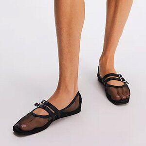 Free People Black Mesh Mary Jane Flats